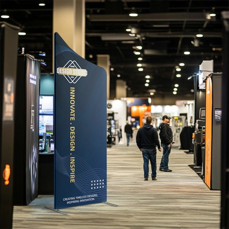 Custom printed magnetic concave slope fabric banner stand for events