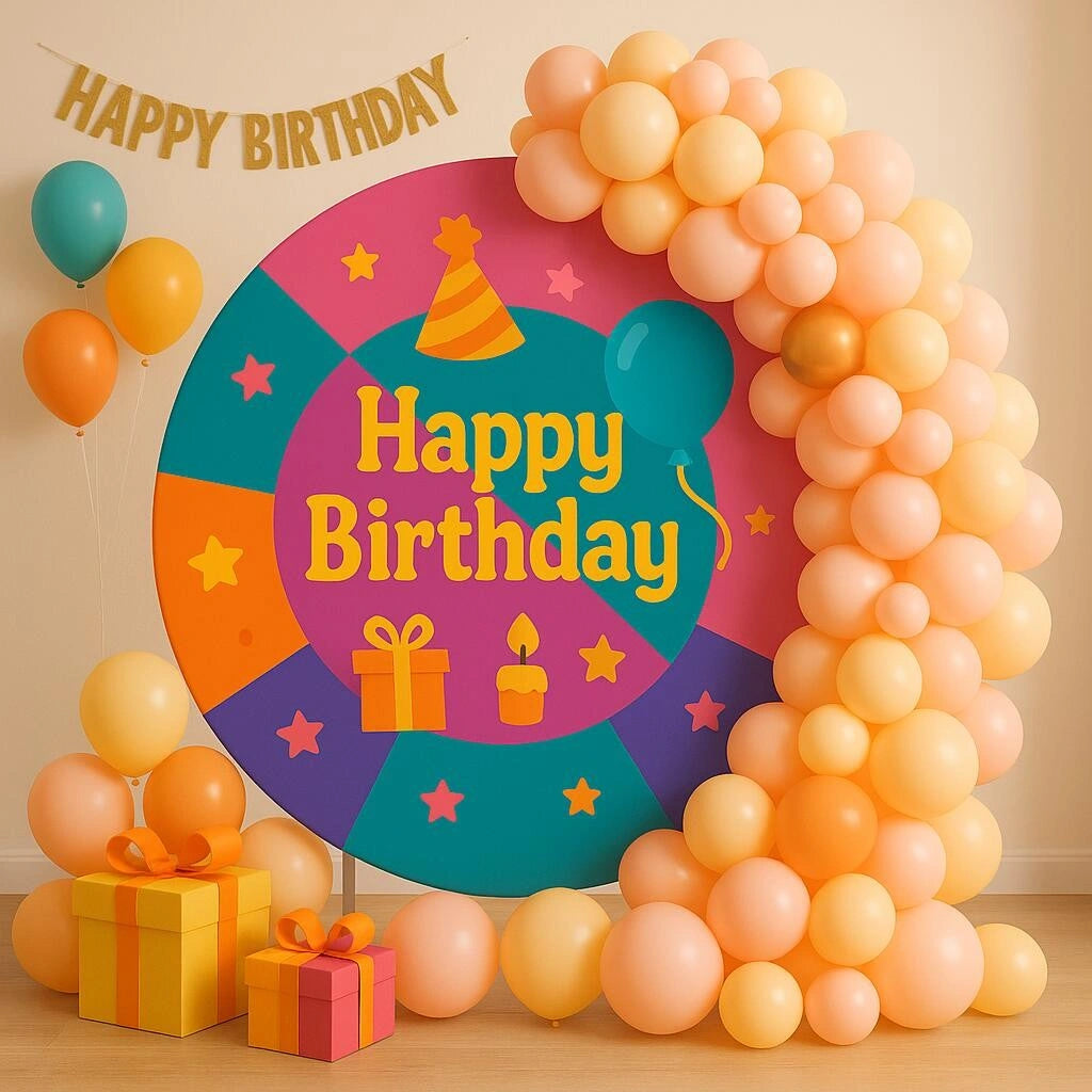 Freestanding round shaped backdrop with smooth tension fabric graphics