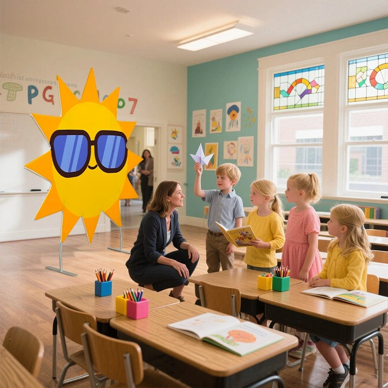 Custom printed sun shaped backdrop with smooth tension fabric finish