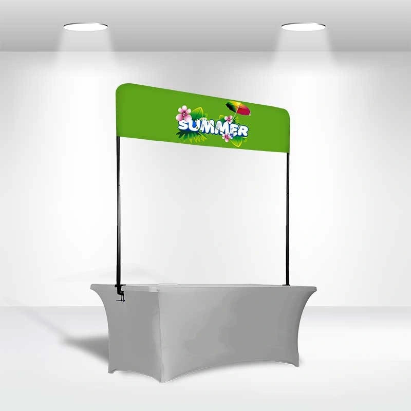 Compact retail countertop promotional banner setup