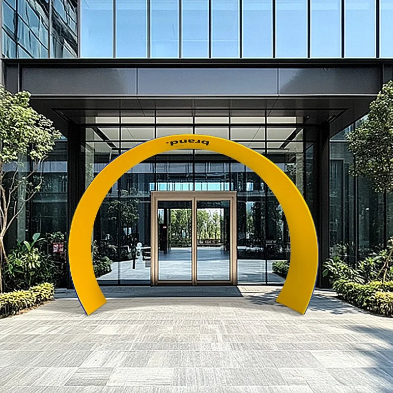 Custom Tapered Arch Display with vibrant fabric graphics for trade shows and exhibition entrances