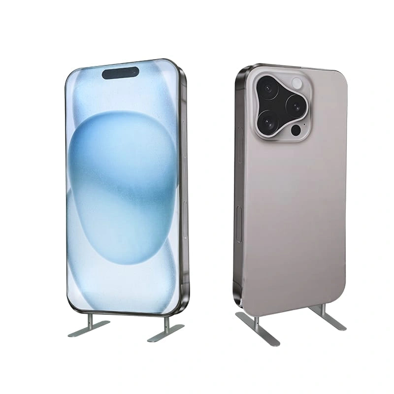 Custom phone display stand showcasing brand messaging and visuals