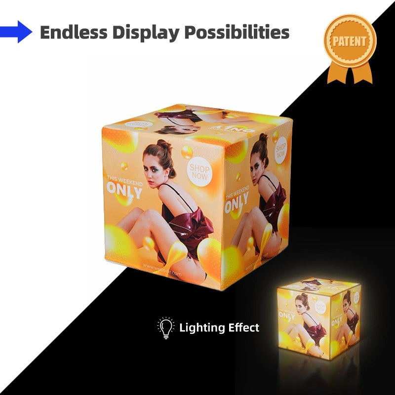Backlit 3D Cube Display showcasing vibrant 360-degree branding