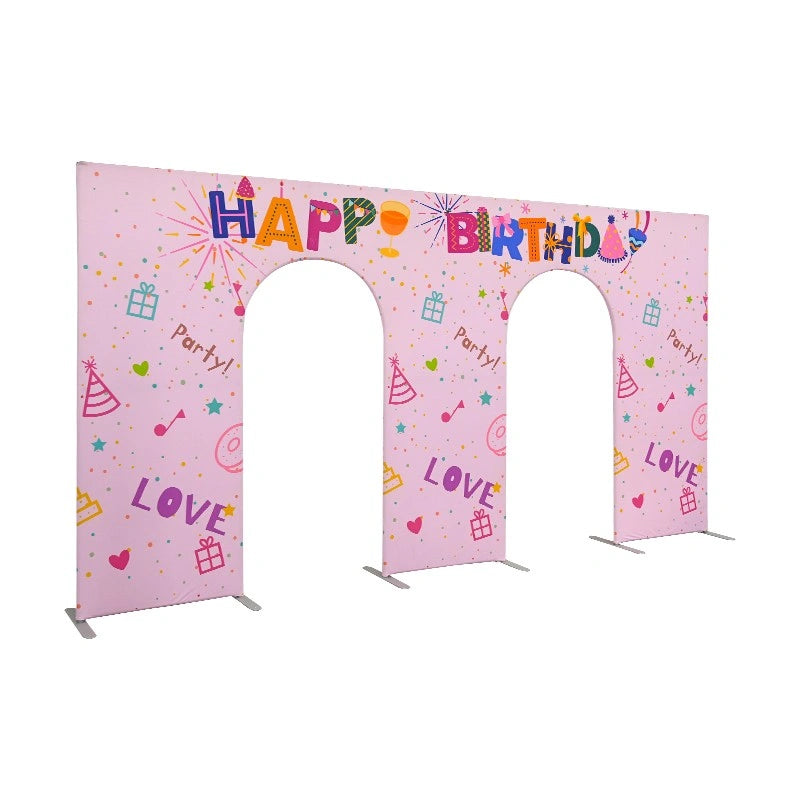 Open Door Event Backdrop with custom fabric graphics for creating an inviting entrance at weddings and celebrations