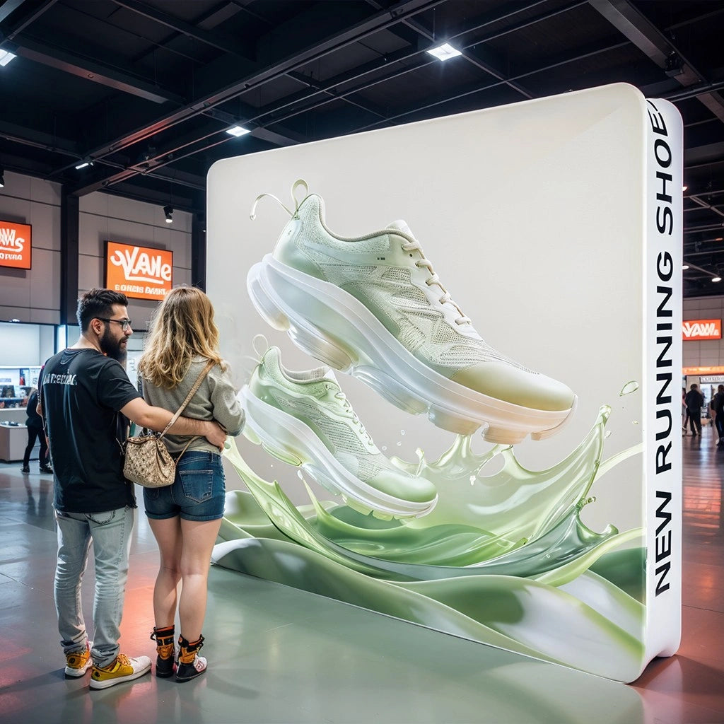 Custom printed 3D backdrop display with premium branding graphics