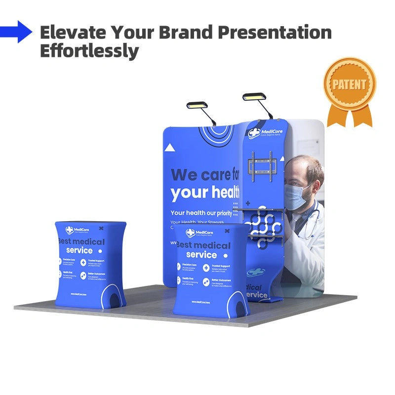 Custom 10x10 trade show booth kit A6 designed to highlight products and brand messaging at business events