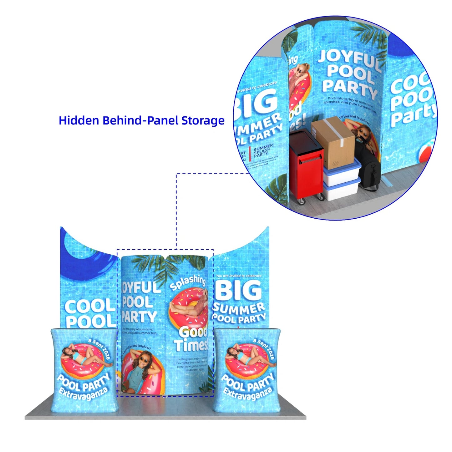 Reusable 10x10ft trade show booth kit with branded graphics for expos, conventions, and marketing campaigns