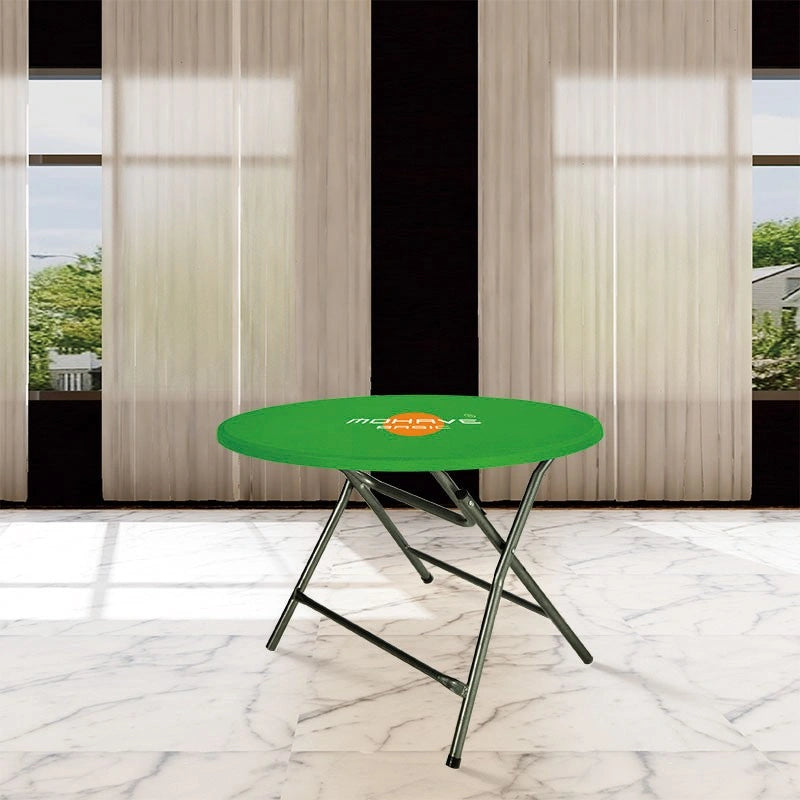 Custom tabletop display cover with premium stretch fabric and vivid branded graphics.