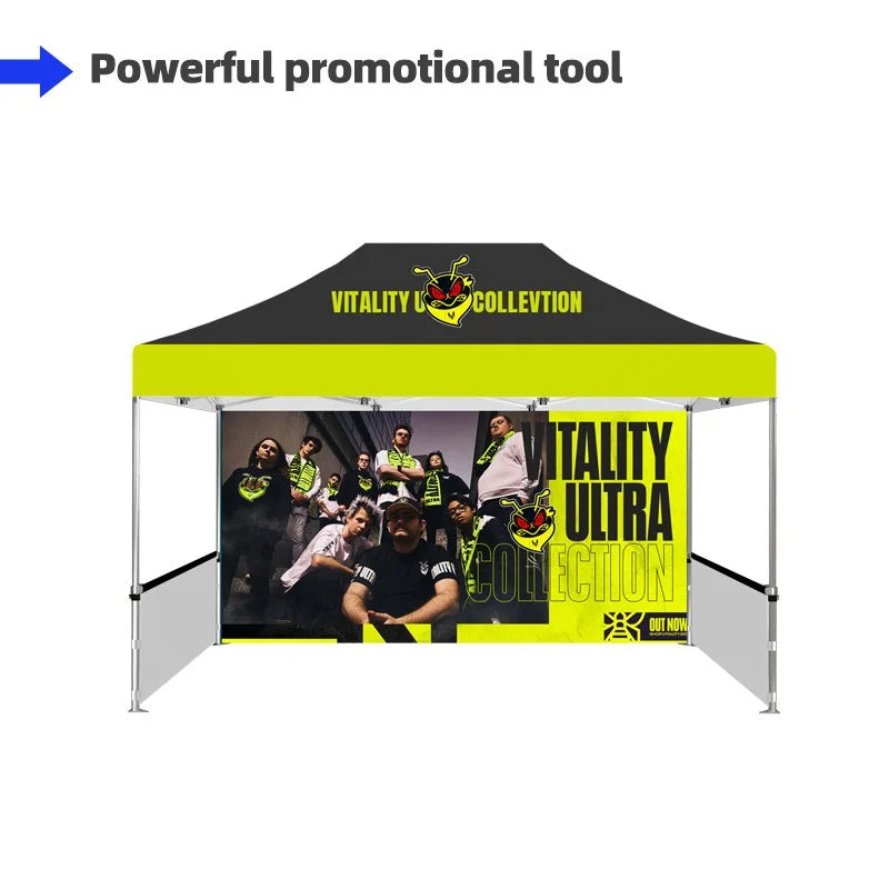 10x15 event tent with large-format custom graphics for festivals, trade shows, community events, and marketing campaigns