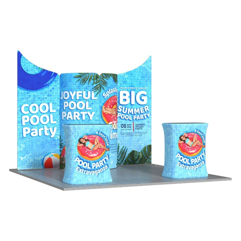 10x10ft exhibition booth B13 with vibrant custom graphics for product launches, expos, and promotional events