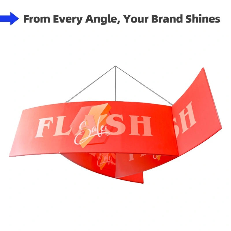 Pinwheel shaped three-sided hanging sign with full-color graphics