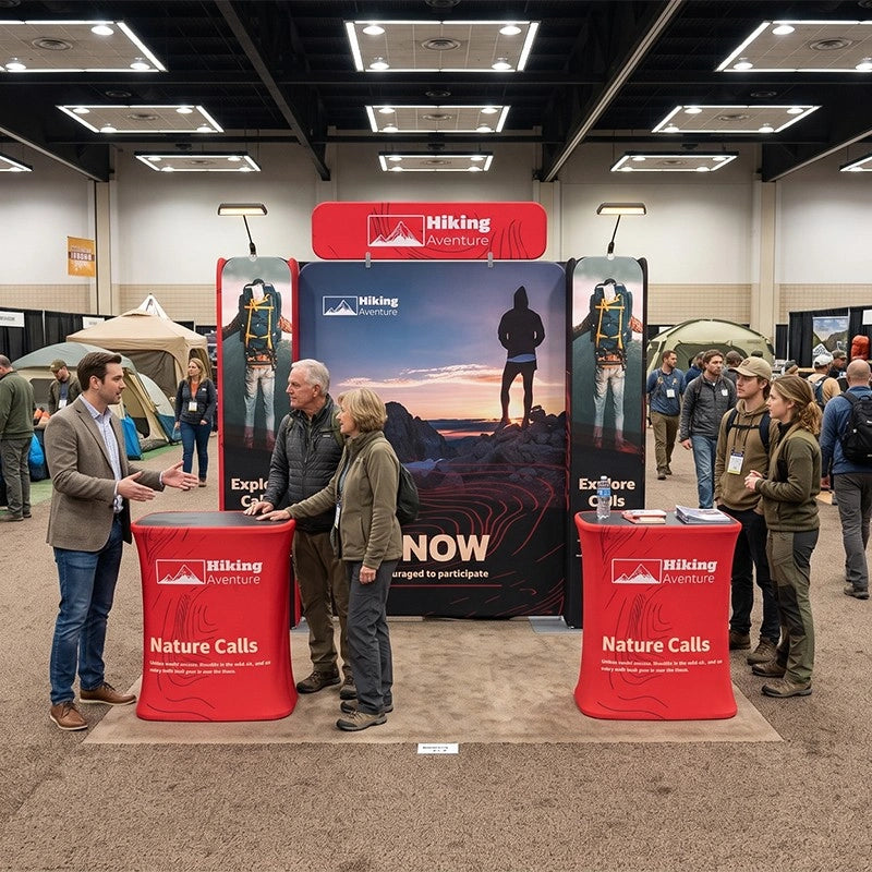 Modular B11 trade show booth kit with coordinated display components for seamless visitor flow