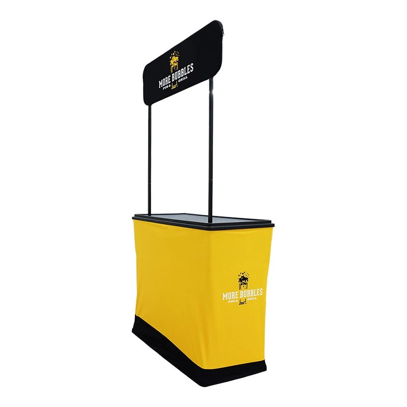 Convertible podium case with header for exhibitions, conventions, and promotional events