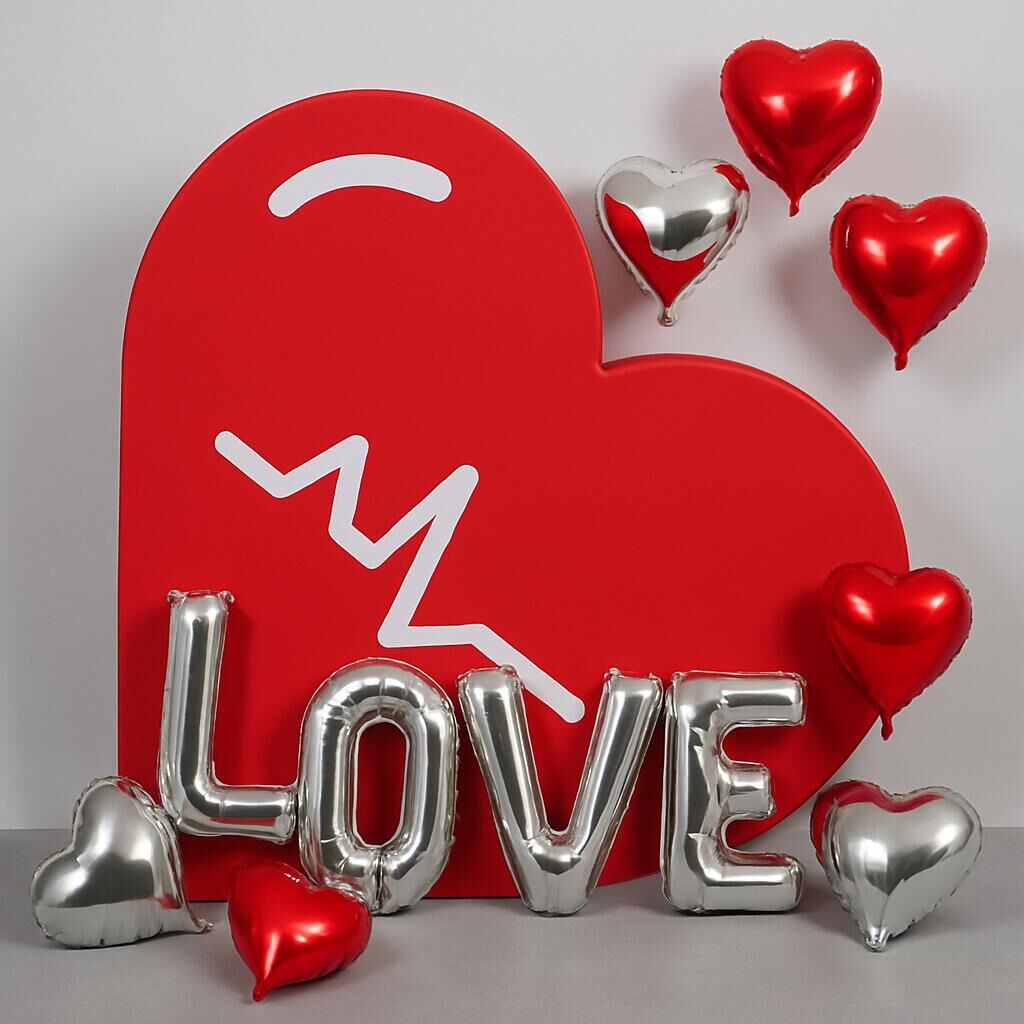 Portable 3D Heart Backdrop with aluminum frame and custom graphics for celebrations, activations, and photo moments.