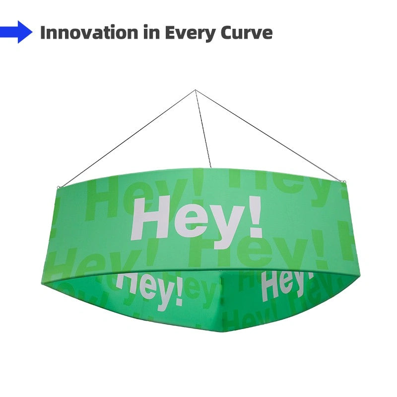 Trade show overhead curved triangle display sign
