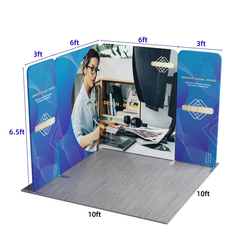 Reconfigurable L-shaped modular fabric booth