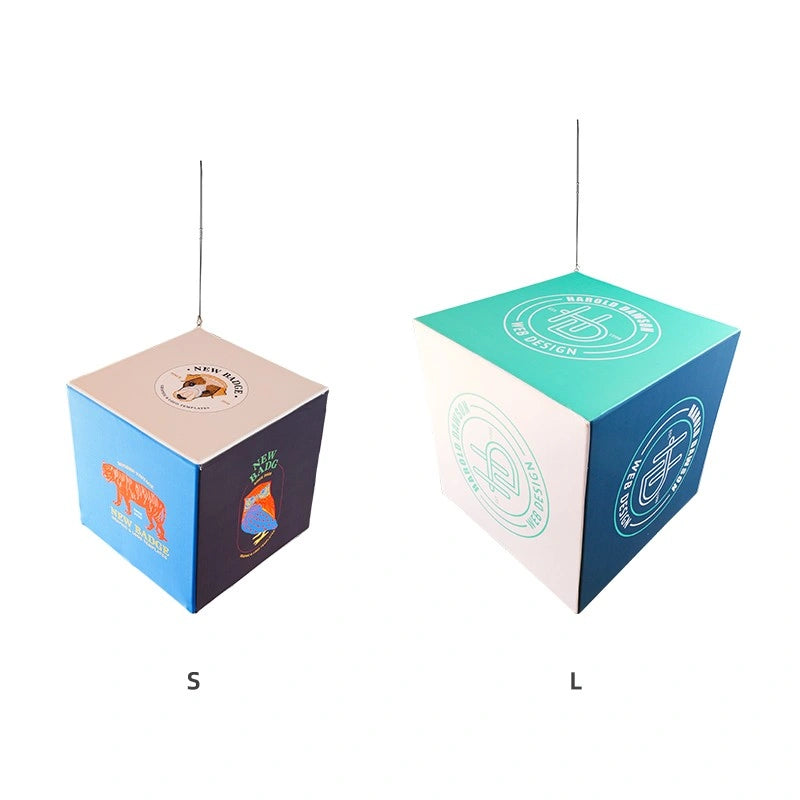 Cube Trade Show Hanging Display with multiple graphic surfaces for professional exhibition booth branding