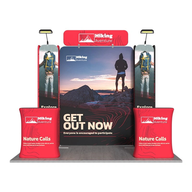 Portable 10x10ft exhibition booth display with vibrant custom graphics for trade shows and business expos