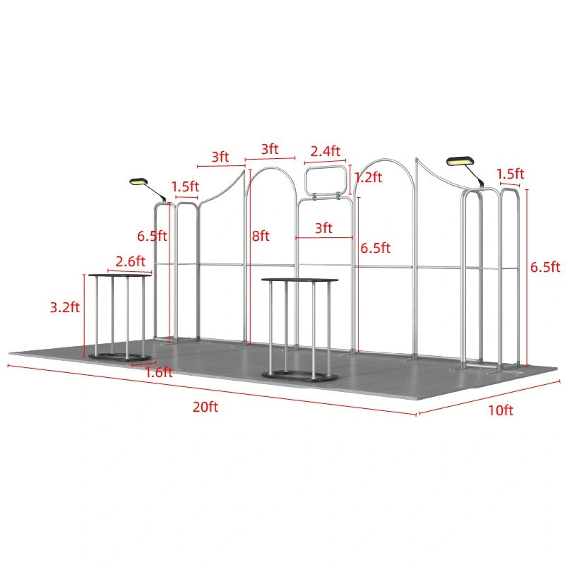 Custom B6 expo booth featuring multiple display areas for showcasing products, services, and marketing messages