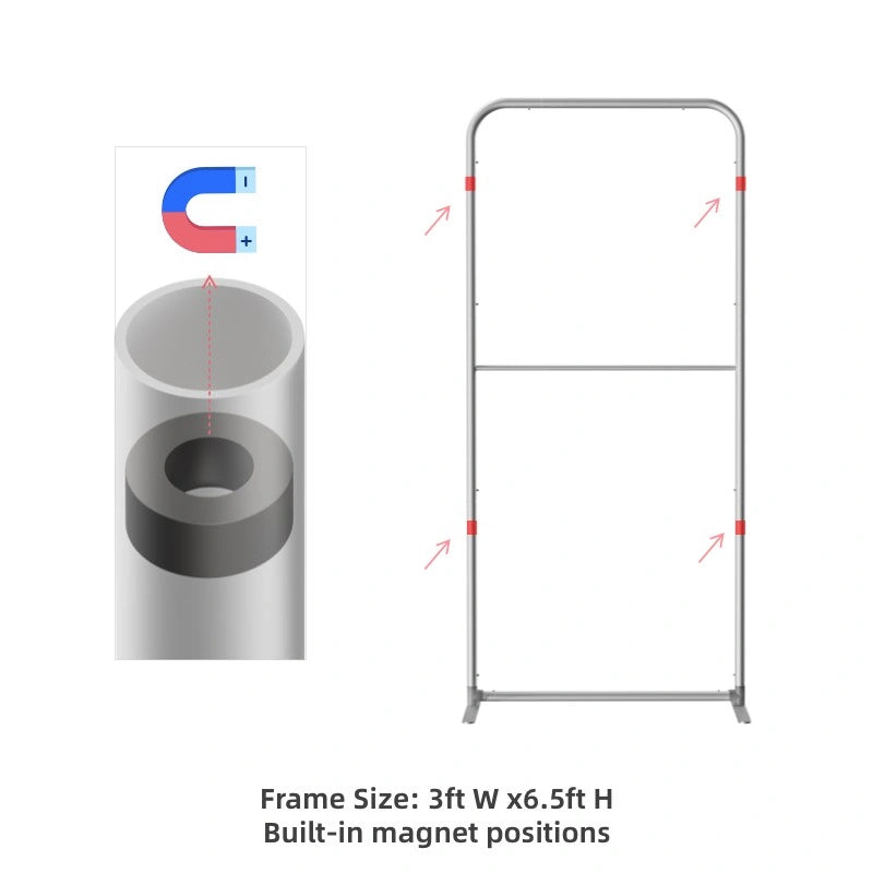 Aluminum magnetic banner stand frame with fabric graphic