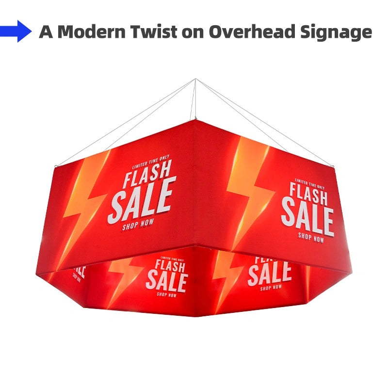 Hexagon hanging sign for trade show and exhibition booths