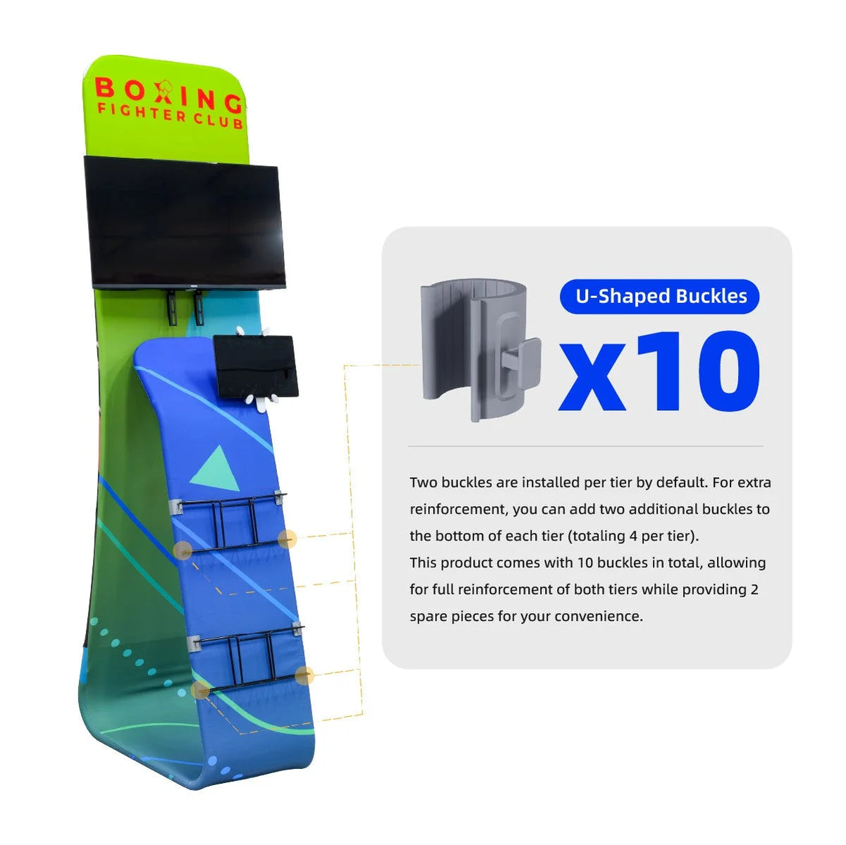Custom branded TV and tablet display stand with brochure storage