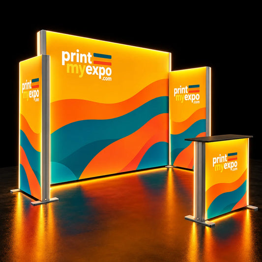 PrintMyExpo 10ft SEG Modular Lightbox Display Kit C with custom backlit graphics