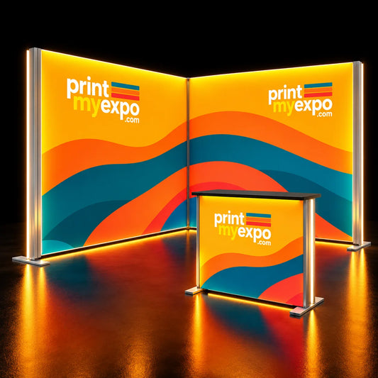 PrintMyExpo 10ft Tradeshow SEG Modular Lightbox Display Kit D with LED-backlit graphics