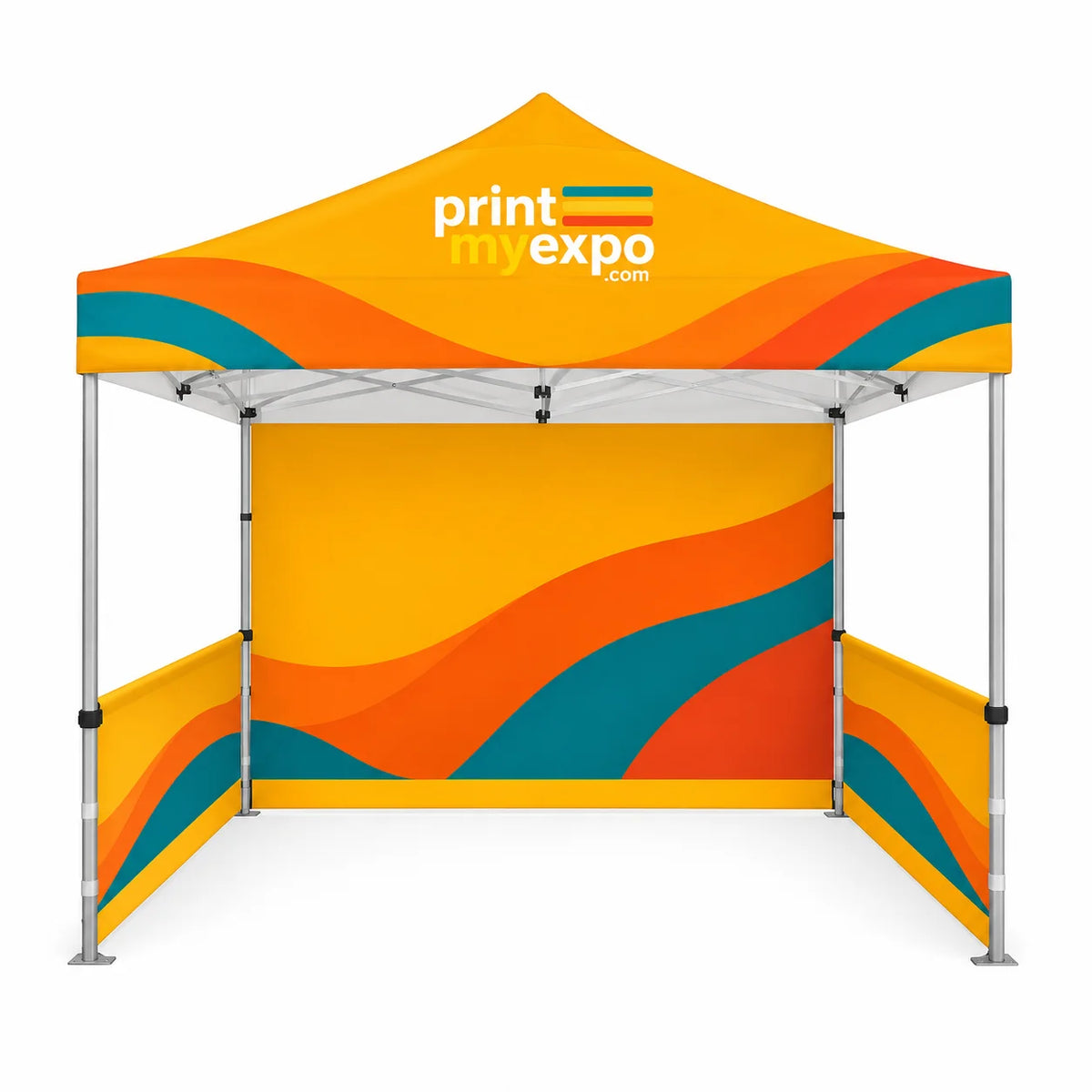 PrintMyExpo 10x10 Advertising Tent with custom graphics for trade shows, markets, festivals, and branded events