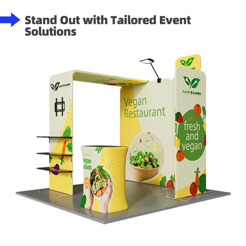 Front view of 10x10ft trade show booth kit B3 with branded graphics