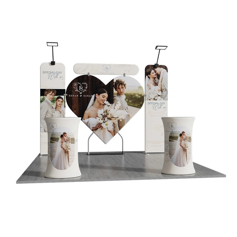 Front view of 10x10ft trade show booth kit D1 with branded graphics
