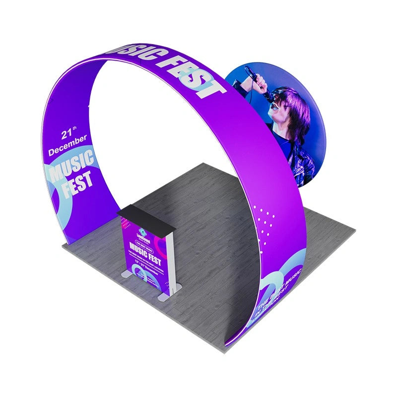 10x10 exhibition booth structure with aluminum frame and fabric graphics