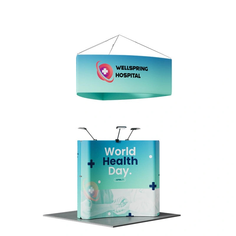 Side angle view of 10x10ft trade show booth kit A5 setup