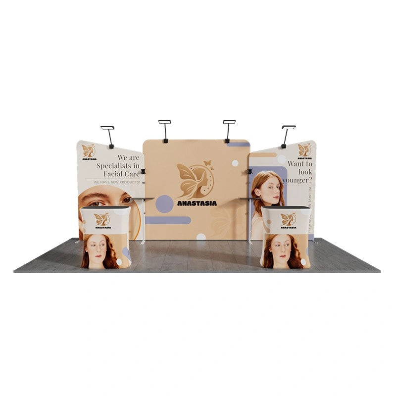 Front view of 10x20ft trade show booth kit A6 with branded graphics