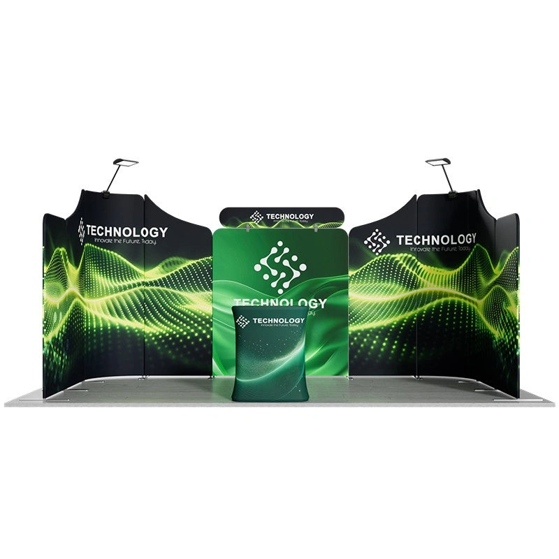 Front view of 10x20ft trade show booth kit B4 with branded graphics