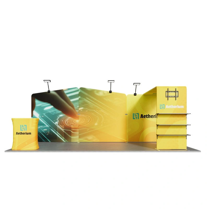 Front view of 10x20ft trade show booth kit C1 with branded graphics