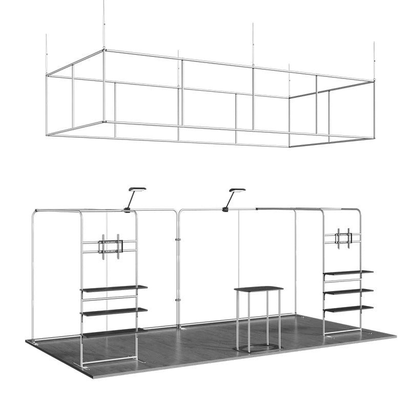 Portable 10x20 exhibition booth kit with wrinkle-free tension fabric graphics
