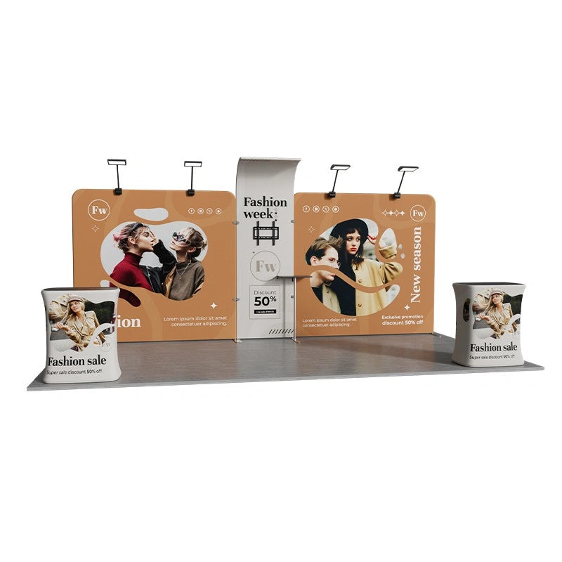 Front view of 10x20ft trade show booth kit with branded graphics