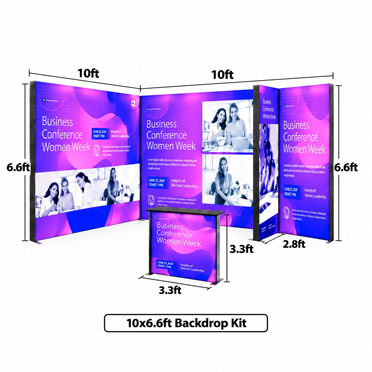 10ft modular trade show display featuring a bright SEG graphic backdrop