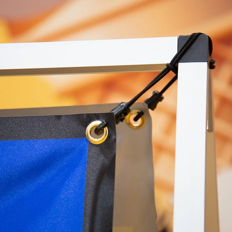 Portable banner stand with full-color printed graphics for directional and promotional signage