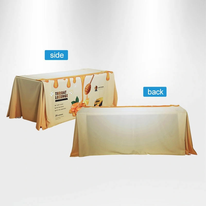 Trade show table cover with flexible sizing options