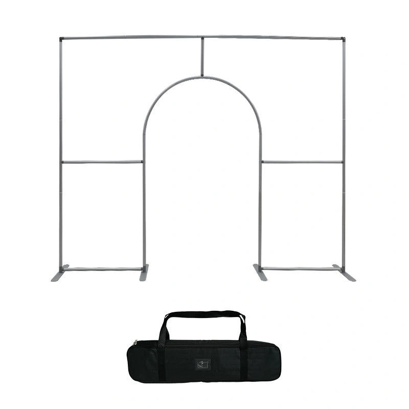 Custom arch photo backdrop creating a distinctive framed setting for guests at celebrations and branded events