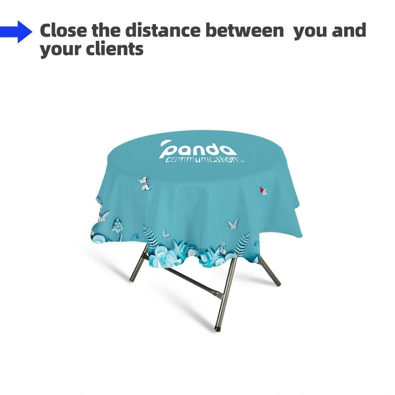 Branded round table cover for networking events
