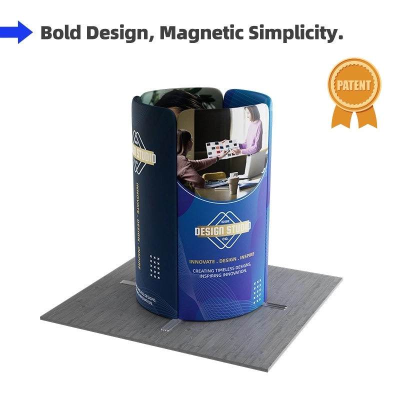 Magnetic modular booth system with tower island design