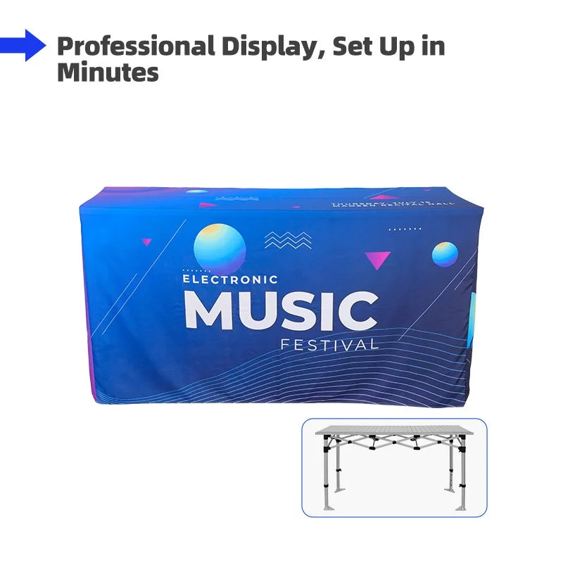 Folding Table with Fitted Table Cover for trade shows, exhibitions, retail pop-ups, and promotional events