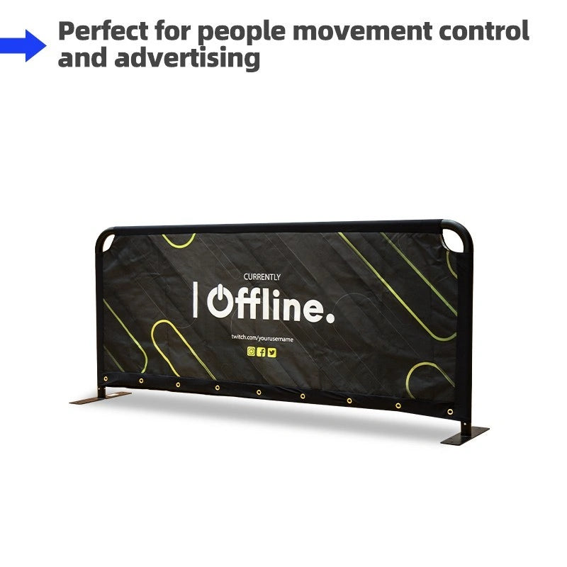 Custom printed barricade cover with branded graphics designed for crowd control barriers at events