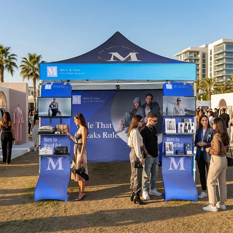 Custom printed canopy tent display setup
