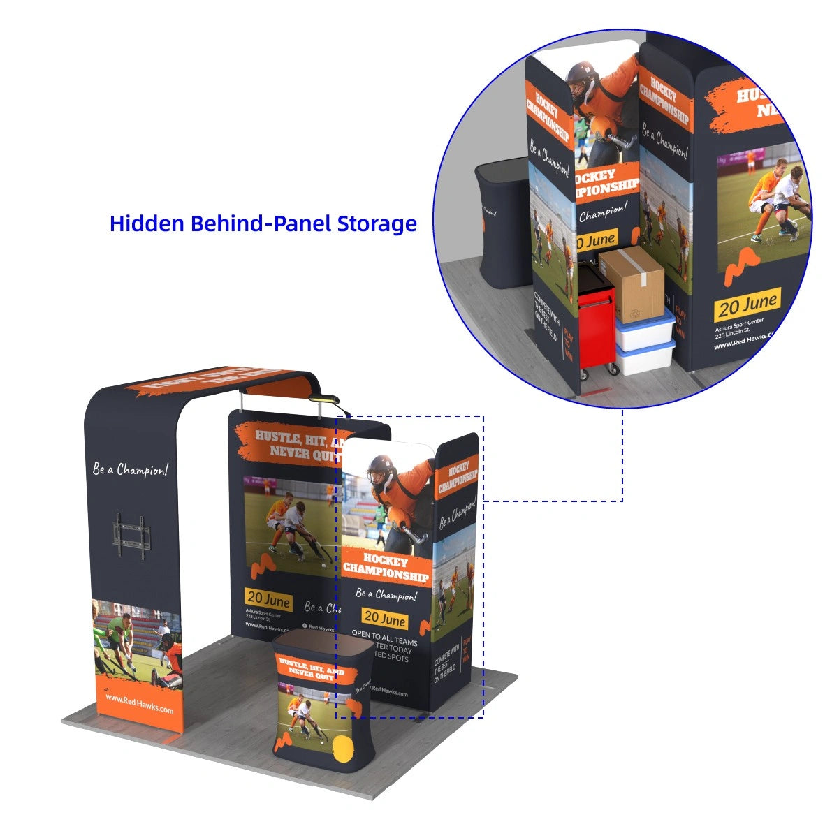 Portable custom exhibition display for corporate trade shows