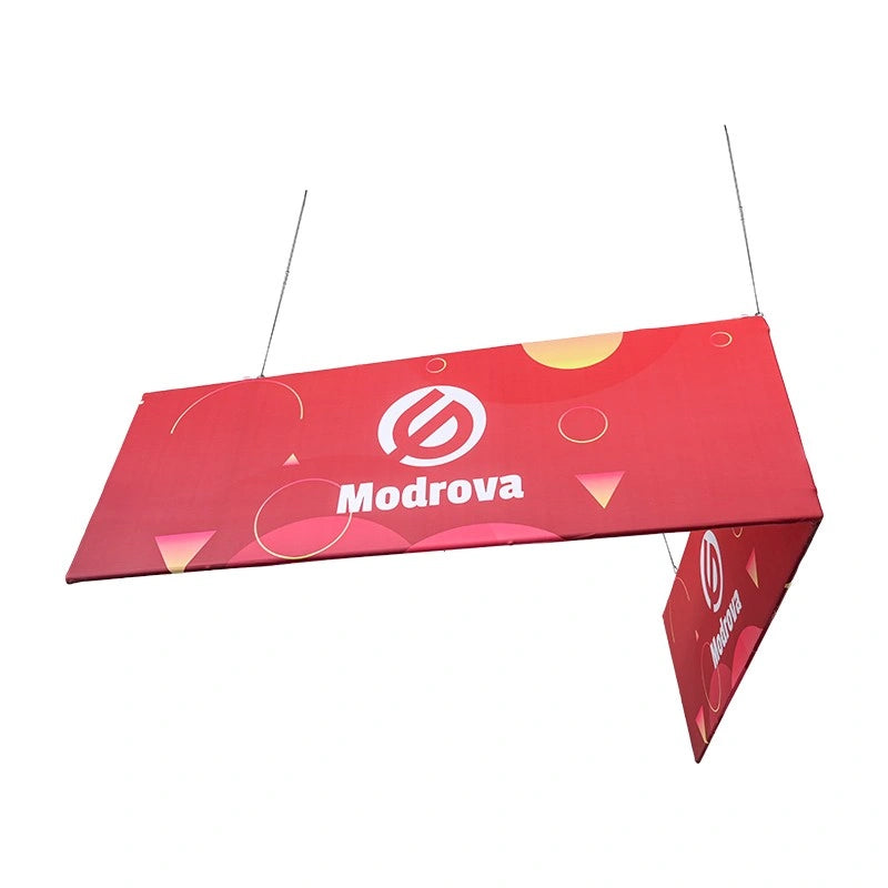 L shaped hanging sign display with square corners