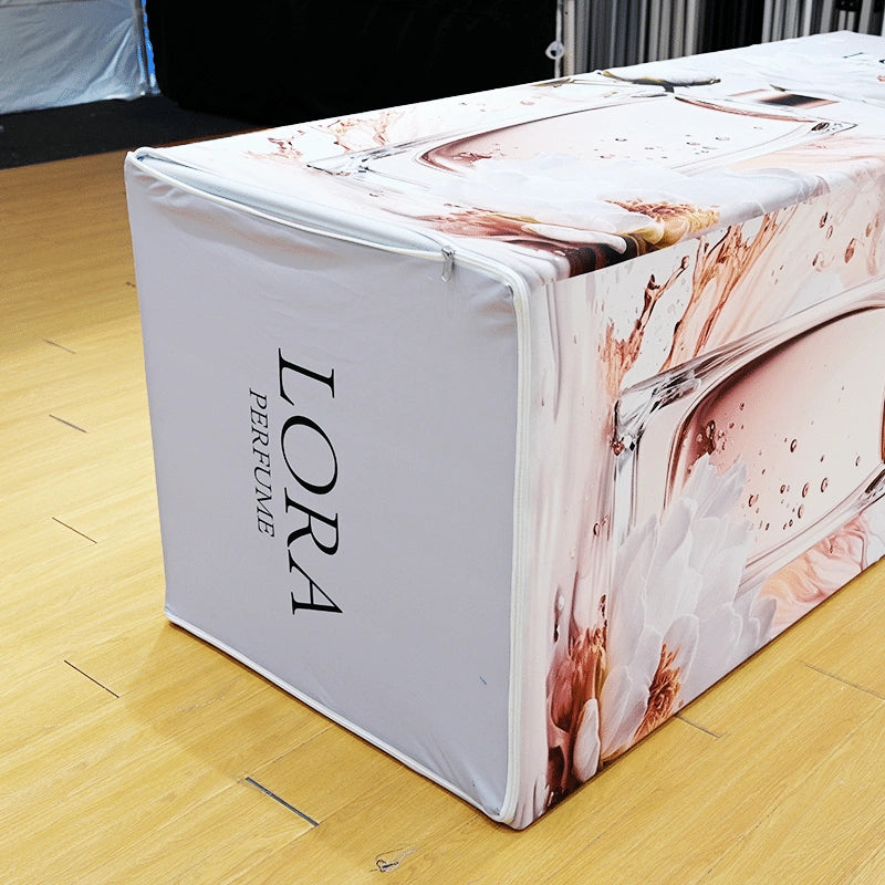 Custom printed Pop Up Tower Display creating a tall branded focal point for exhibitions and corporate events